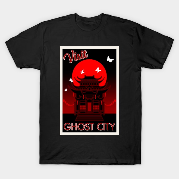 Visit Ghost City retro travel poster T-Shirt by Antares Versatile Arts